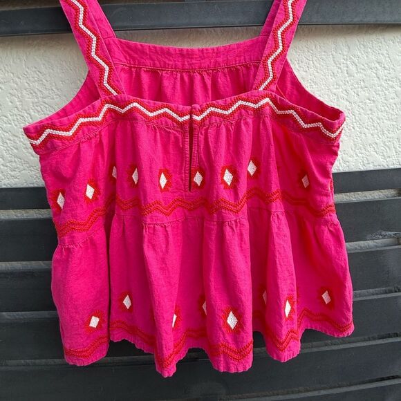 LOFT Embroidered Tiered Linen Blend Cami in Pink | Large - Picture 6 of 7